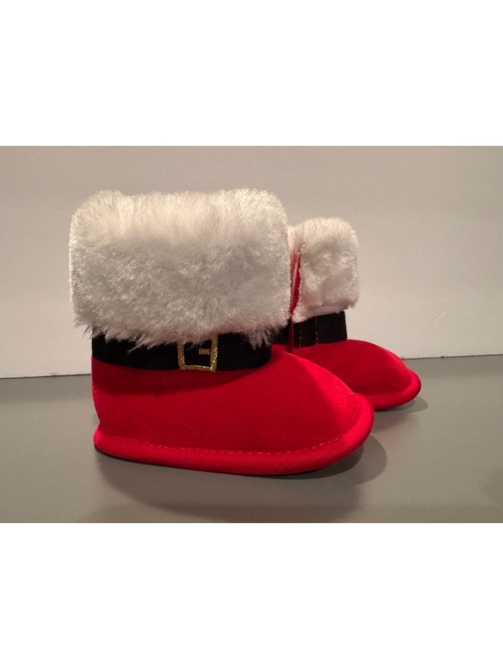 Little Me Baby Booties Size 1 Red Santa Claus Style with White Faux Fur Trim